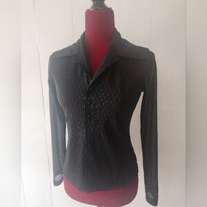 Chic Sheer Black Button-Up Blouse